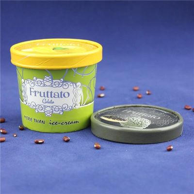 PE επικαλυμμένο παγωτό χάρτινο φλιτζάνι με κάλυμμα πλαστικό κουτάλι διπλή τοιχώδης συσκευασία