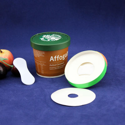 PE επικαλυμμένο παγωτό χάρτινο φλιτζάνι με κάλυμμα πλαστικό κουτάλι διπλή τοιχώδης συσκευασία